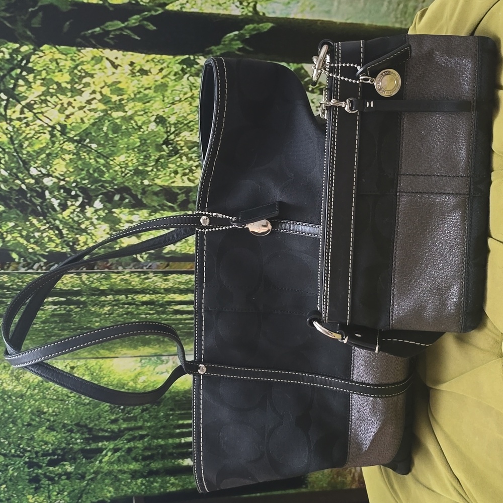 Coach Black and Gray Tote with Wristlet/clutch